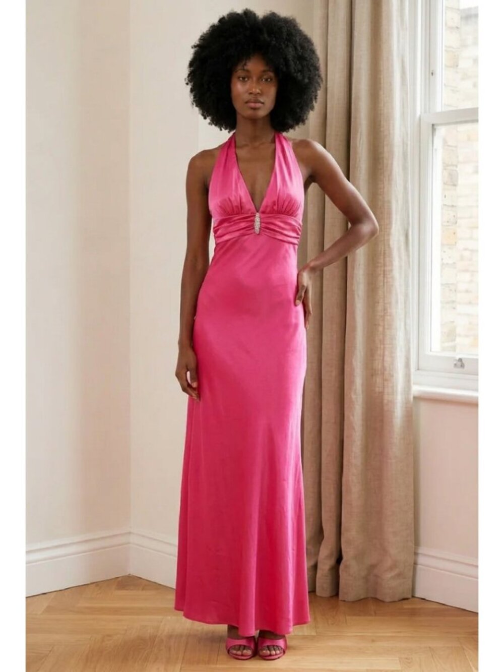 Vintage Betsy & Adam Pink Halter Maxi Dress